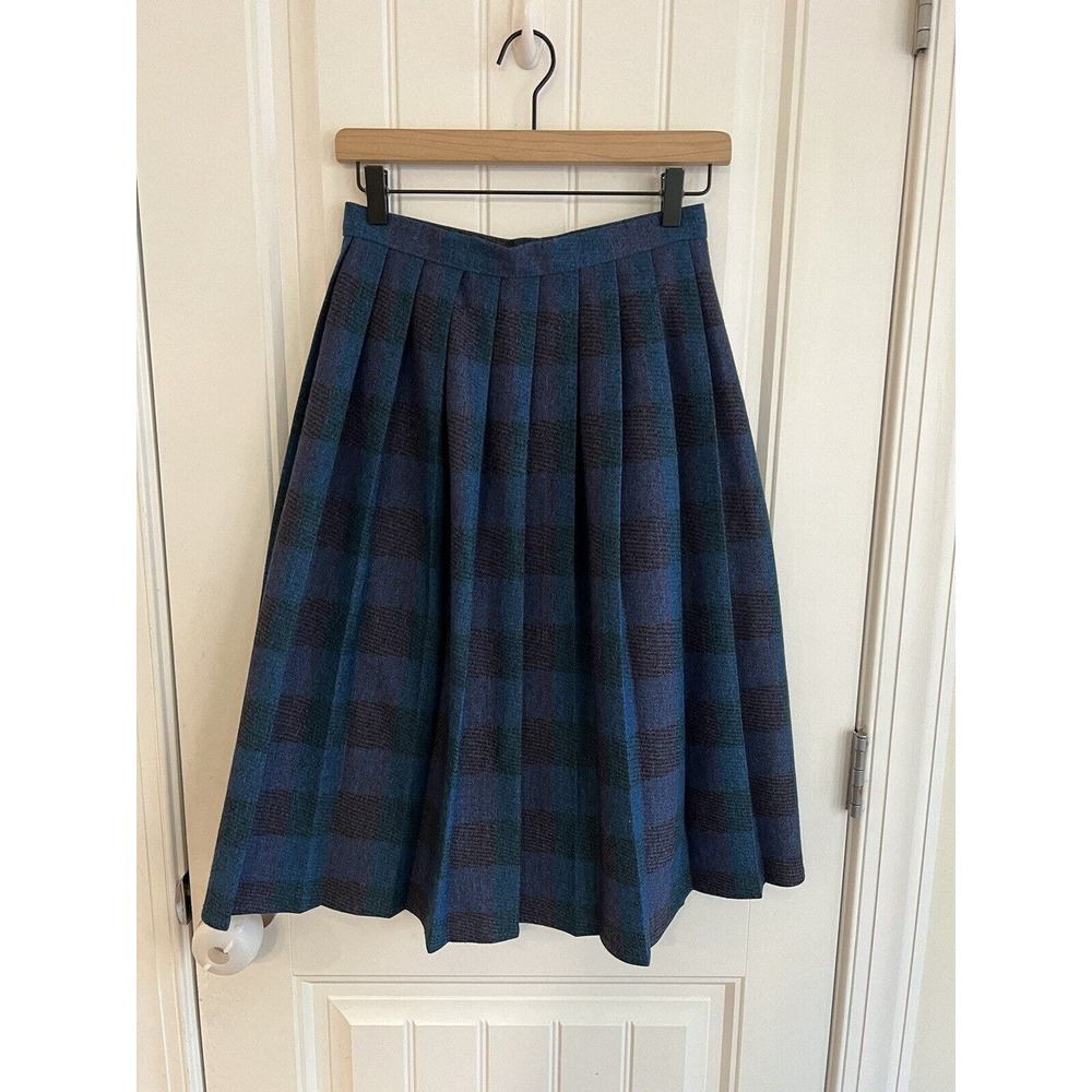 Vintage St Michael Pleated Skirt Size 12 US UK 40 Gray Plaid Academia Collegiate